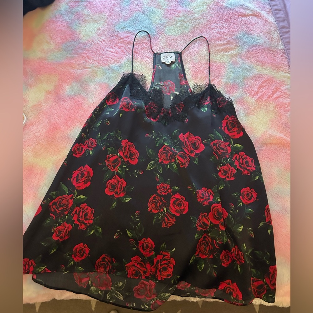 Cami NYC black lace racerback rose tank Size medium